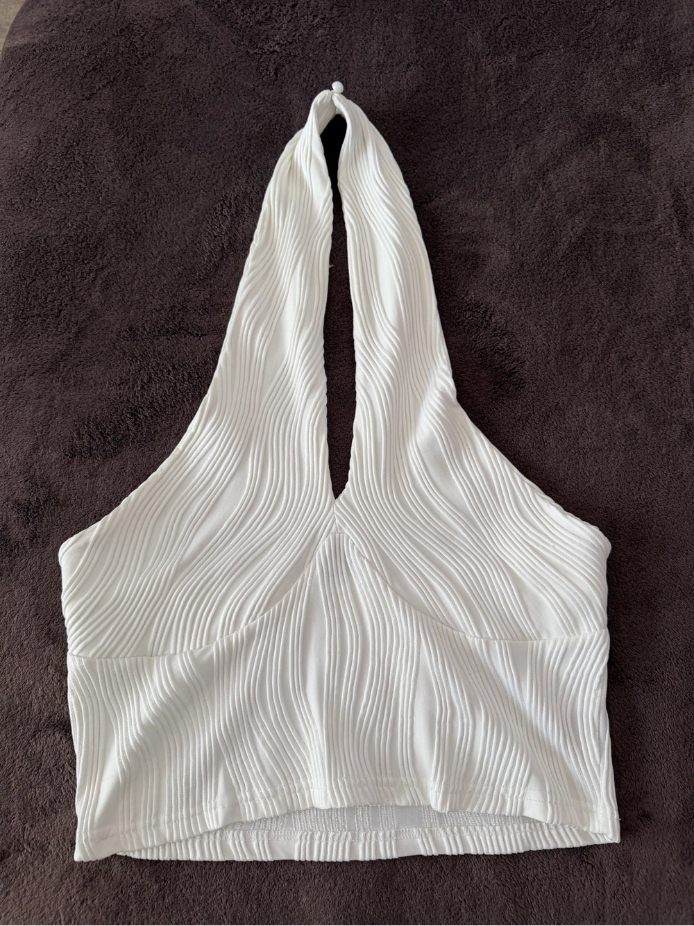 Cider White Halter Crop Top with Textured Ribbing